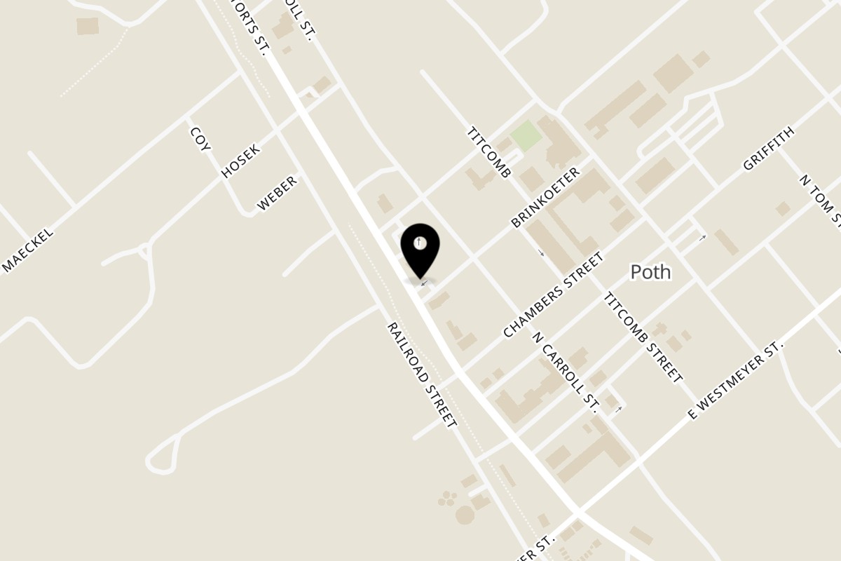 Map showing the location of The Donut Palace on 500 N Storts St in Poth